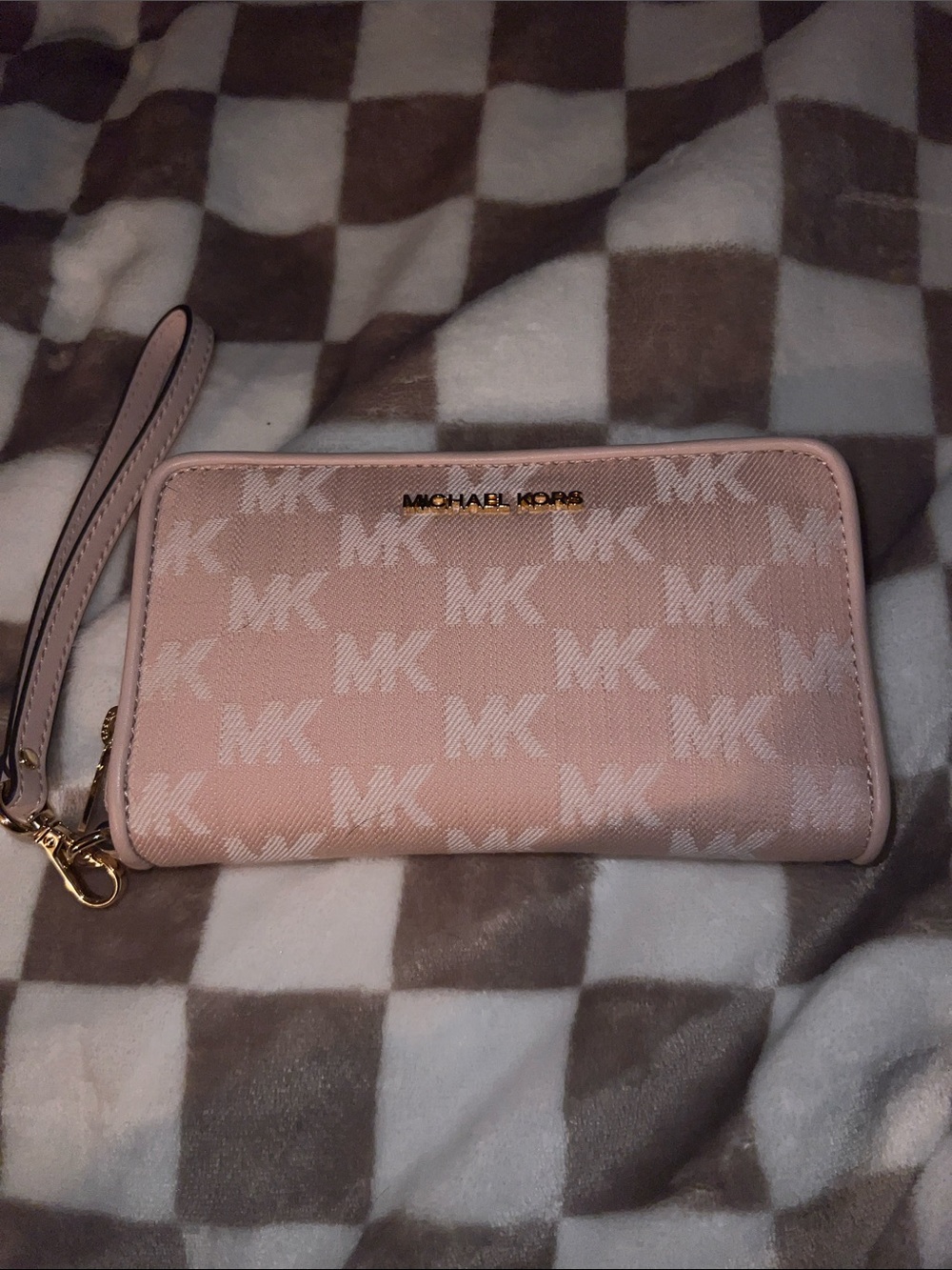Michael Kors Blush Pink MK Logo Wristlet with Gold Hardware